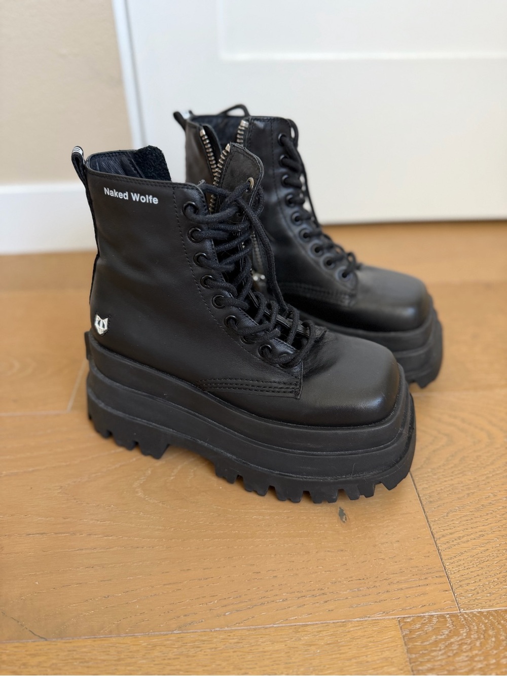 Naked Wolfe Black Leather Platform Lug Boots